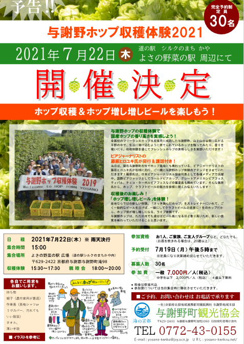 天橋立 観光 ニュース 与謝野ホップ収穫体験2021開催
